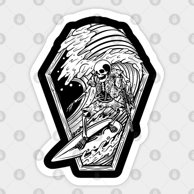 Skeleton Skull Surfing On The Wave Sticker by KingMaster